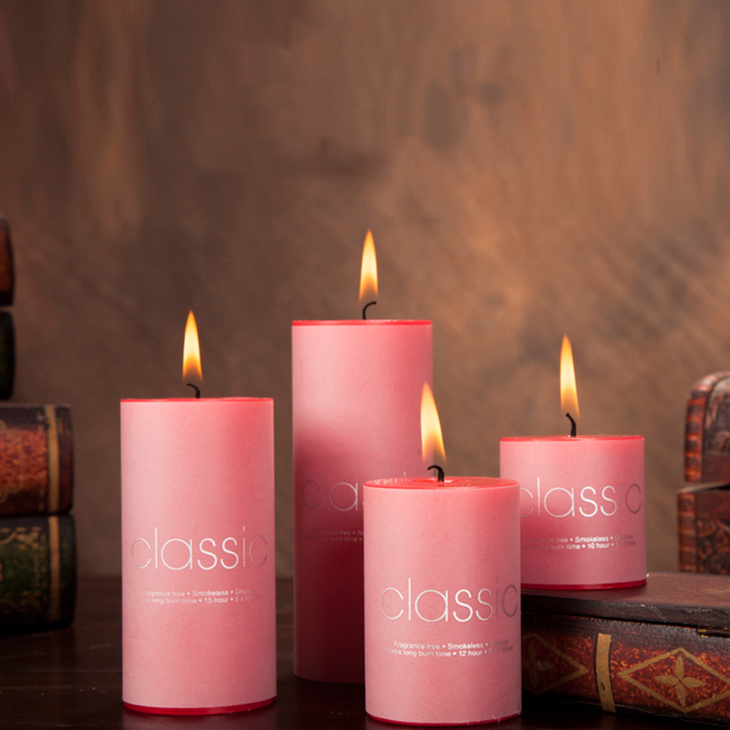 Wholesale hot selling red pillar candles with personalize label and design